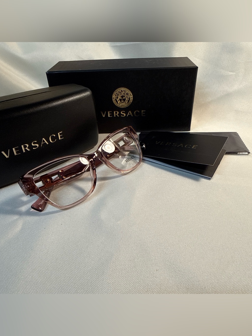 Versace Menâs Transparent Pink Acetate Optical Glasses